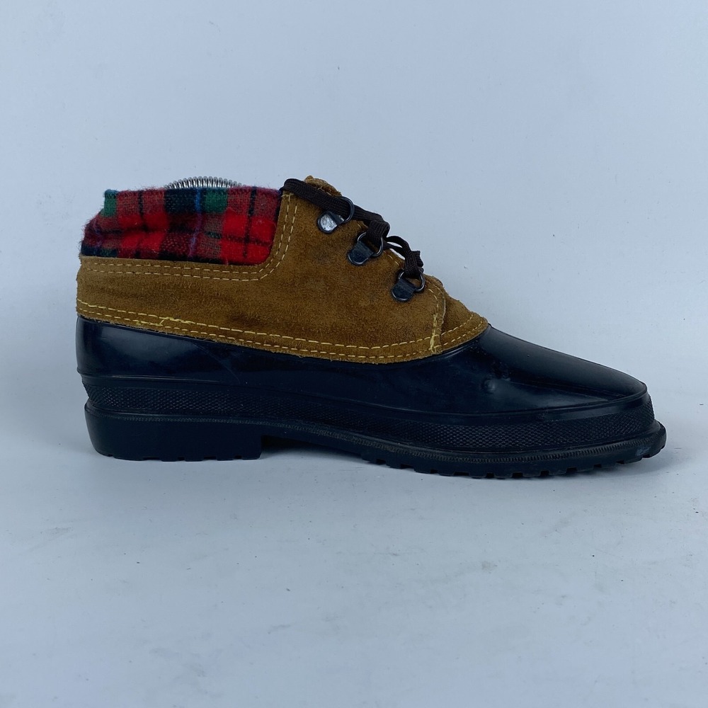 Danexx Duck Ankle Snow Boots Womens Size 8‎ Black Brown Suede Flannel Style Trim - Picture 7 of 10
